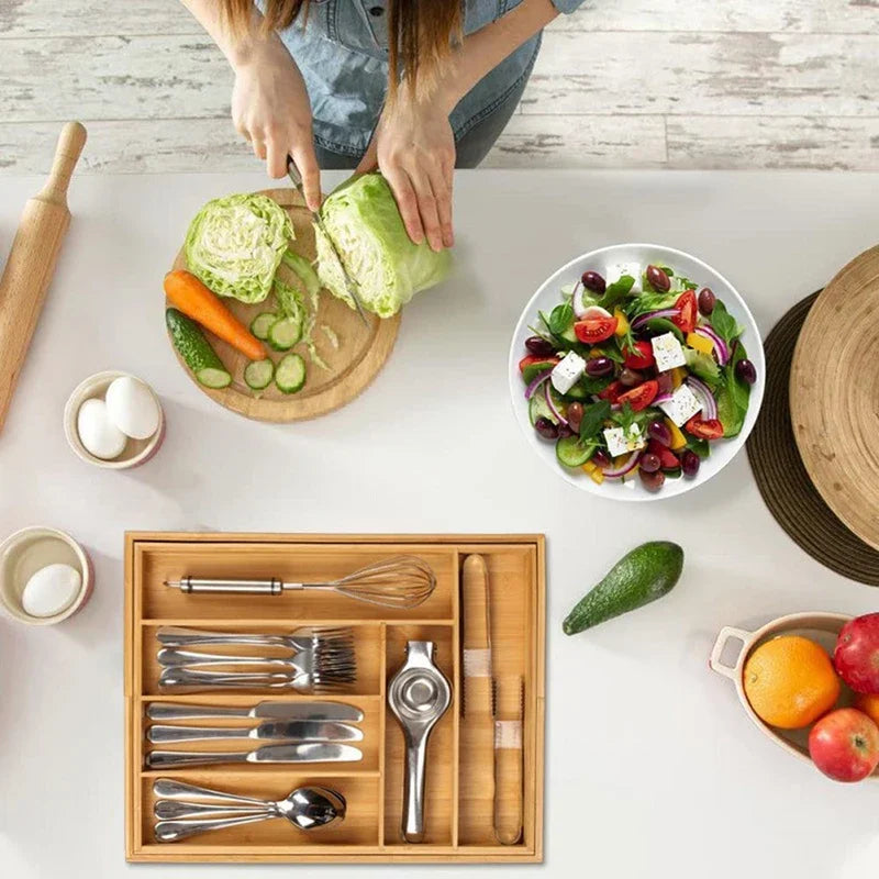 Bamboo Drawer Organizer – Expandable Cutlery Tray