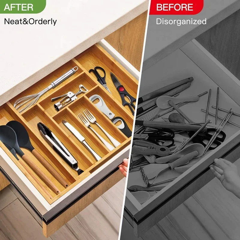 Bamboo Drawer Organizer – Expandable Cutlery Tray